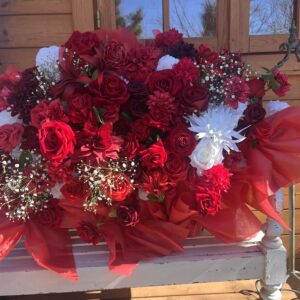 赤メインの大き目楽屋花