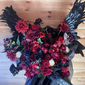 赤と黒の楽屋花　リアル羽つき、led